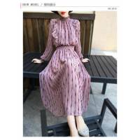 Chanel香奈兒 法國專櫃同步新款 2019早春新款 荷葉邊 燈籠袖 名媛氣質 收腰 亮絲拼接 氣質大擺連衣裙  xly1185