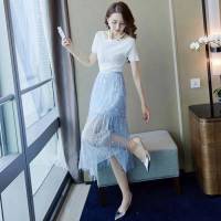Chanel香奈兒 法國專櫃同步新款 2019爆款 時尚套裝 冰絲上衣 搭配亮片網紗半裙  xly1335