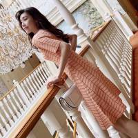 Chanel香奈兒 法國專櫃同步新款 2019流行夏天裙子新款 短袖 收腰 名媛氣質小香風 格子針織 女連衣裙  xly1362