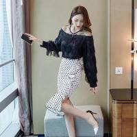 Chanel香奈兒 法國專櫃同步新款 大牌明星力薦款 女人範 時尚套裝 流蘇透視上衣 木耳邊波點半裙  xly1377