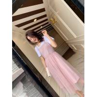 Chanel女裝 香奈兒連衣裙 法國專櫃同步 2019新款 水溶花拼接網紗 背帶裙 百搭T恤兩件套  xly1409