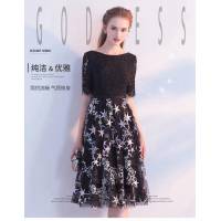 Chanel女裝 香奈兒連衣裙 法國專櫃同步 2019新款短袖 抗皺 蕾絲拼接 重工刺繡 網紗大擺連衣裙  xly1432