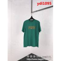 FENDI芬迪 19FW春夏新款 黃色包邊Fendi字母印花短袖 情侶款 ydi1095