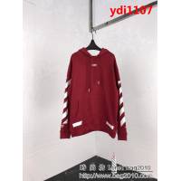 OFF white18ss 酒紅色箭頭 基礎連帽衛衣 情侶款 ydi1107