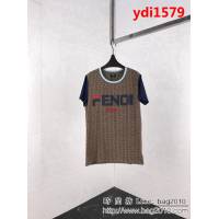 FENDI芬迪 19早春新款 全身FF字母 袖子拼色 雙股絲光棉男款短袖 ydi1579