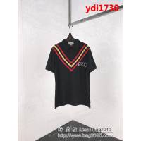 GUCCI古馳 19早春新款 拼色條紋“PIRATES”刺繡字母 絲光珠地棉 男款Polo衫 ydi1730