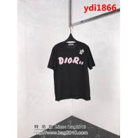 DIOR迪奧 19ss 國外官網限量款 植絨毛巾布Dior字母 發泡印花小蜜蜂 黑色短袖衣 男女同款 ydi1866