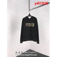 FENDI芬迪 18FW秋冬官網新款 黑色帽衫 純棉薄款 黃色LOGO帽衫 情侶款 ydi1926