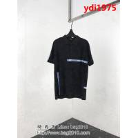 FENDI芬迪  19ss早春新款 粉色豎條FF印花logo 黑色絲光珠地棉 男款Polo衫 ydi1975