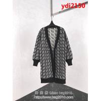 FENDI芬迪 18 Fw 秋冬新款 中長款版 羊毛混紡 女款毛衣開衫 滿LOGO提花設計 ydi2150