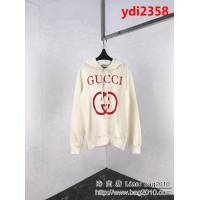 Gucci古奇 18ss 當下最火的雙圓環 螺紋棉連帽衛衣 新增紅色圓環 連帽抽繩做舊 米色 男女同款 ydi2358