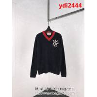 GUCCI古馳 18ss官網同步 NY系列毛衣 領邊紅藍拼接 刺繡大NY字母 藏藍色 高版本情侶款 ydi2444