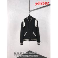 YSL聖羅蘭 升級版棒球服外套 經典回顧 高版本 羊毛呢面料 真皮肩膀拼接 織帶蠟黃對版 情侶款 ydi2582