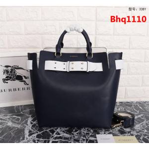 BURBERRY巴寶莉 大號 雙色皮革 敞口式托特包款「The Belt 貝爾特包「Burberry」字母壓花徽標 可手提斜背  Bhq1110