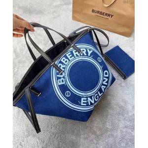 Burberry專櫃新款包包 巴寶莉徽標圖案牛仔布Beach Tote沙灘托特包手提包  db1222
