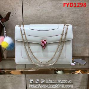 BVLGARI寶格麗 原單品質 最新款蛇頭扣環 奶白色 時尚手提肩背包 35106 FYD1298