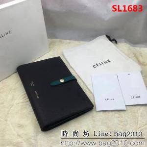 CELINE賽琳原單 專櫃 手掌紋牛皮搭扣拼色錢夾 4148 SL1683