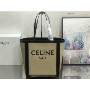 Celine專櫃2022新款手提托特包 賽琳大號印花織物和牛皮革方形手袋 sldj2224