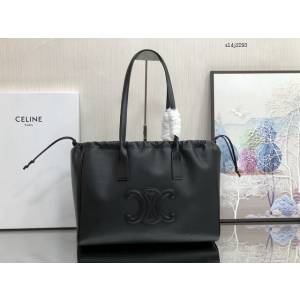 Celine專櫃2022新款法式皮質凱旋門抽繩托特包 賽琳CABAS TRIOMPHE光滑牛皮革抽繩包 sldj2293