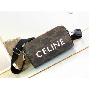 Celine專櫃2022新款經典老花斜挎肩背圓筒包 賽琳標誌印花圓筒包 sldj2351