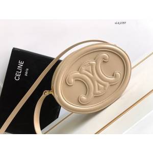 Celine專櫃2022新款OVAL CUIR TRIOMPHE大光滑牛皮革橢圓形手袋 賽琳大月餅包 sldj2357