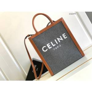 Celine專櫃2022新款單肩斜挎手拎托特包 賽琳毛氈刺繡織物/牛皮革CABAS小號購物袋 sldj2373