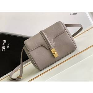 Celine專櫃23s春季新品SOFT16迷你光滑牛皮革手袋 賽琳單肩斜挎全皮女包 sldj2387