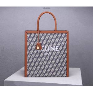 Celine女包 賽琳火爆購物袋 提花刺繡搭配棕色小牛皮 Celine手提購物包 190402帆布/棕  slyd2068