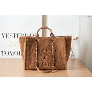 Chanel專櫃新款23k羊毛配皮棕色沙灘包 66941 香奈兒shoping bag購物袋 djc4628