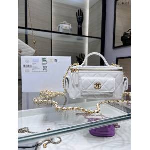 Chanel專櫃22k新品口袋長盒子鏈條包 AP3017Y 香奈兒油臘羊皮女士手提化妝包 djc4683