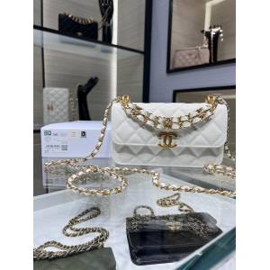 Chanel專櫃新款鏈條女包 香奈兒22K新品法棍包雙鏈手機包魚子醬斜挎包 AP3021Y djc5707