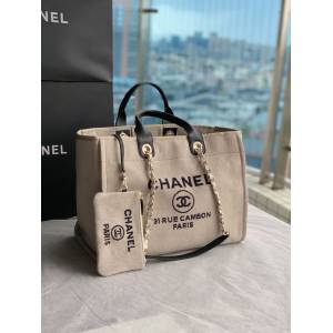 Chanel專櫃經典旅遊購物袋系列女包 66941 香奈兒新色母子沙灘牛仔帆布包 djc5812