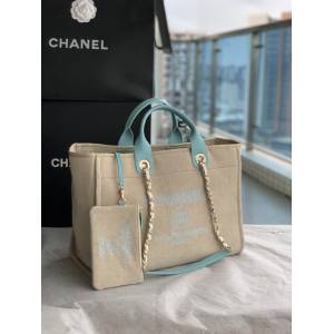 Chanel專櫃經典旅遊購物袋系列女包 66941 香奈兒新色母子沙灘牛仔帆布包 djc5813