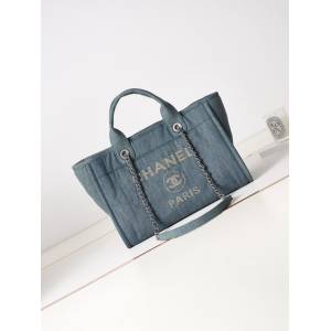 Chanel專櫃新款鏈條購物女包 香奈兒22s最新沙灘包牛仔布做舊黑白配色AS3257 djc6064
