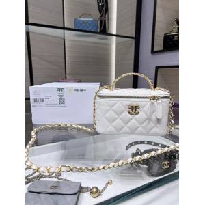 Chanel專櫃新款鏈條盒子包女包 香奈兒盒子包字母手柄鏤空手提魚子醬牛皮手袋 AP2805Y djc6397
