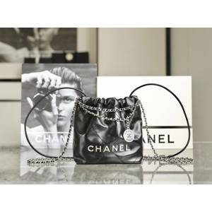 Chanel專櫃新款黑銀鏈條女包 香奈兒春夏系列火爆珍珠鏈條Mini22bag djc6770