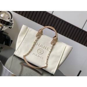Chanel專櫃新款tote bag女包 香奈兒春夏新款珍珠字母logo帆布沙灘包 djc6869
