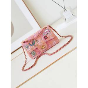 Chanel專櫃新款鏈條女包 香奈兒24c徽章粉CF單肩斜挎包 djc7095