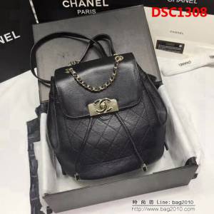 香奈兒CHANEL 型號93859黑色 原版球紋進口牛皮雙肩背包 DSC1308