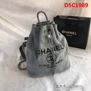 香奈兒CHANEL 93787 旅行必備帆布雙肩抽繩沙灘包DSC1989