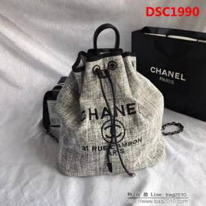 香奈兒CHANEL 93787 旅行必備帆布雙肩抽繩沙灘包DSC1990