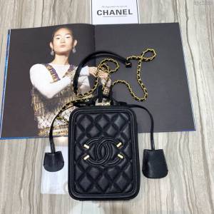 Chanel女包 2019秋季專櫃同步 最新款豎版化妝包 香奈兒復古盒子 香奈爾牛皮斜挎包  djc2899