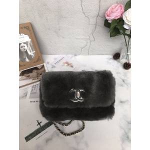 Chanel女包 A69900 CHANEL WOC發財鏈條口蓋包 灰色卡兔毛 香奈兒單肩斜挎包  djc3548