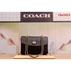 COACH蔻馳 26851 新款拼色 鏈條單肩斜挎女包 光面羊皮 內裏全反毛皮  Chz1023