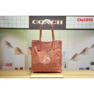 COACH蔻馳 新款 26971粉色 獨角獸帆布購物袋 輕便超大容量 時尚購物媽咪包  Chz1056