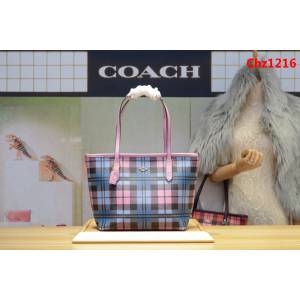 COACH蔻馳 海外代購 最新款 經典格紋 22246 拉鏈款購物袋  Chz1216
