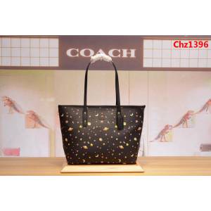 COACH蔻馳 F30058新款 拉鏈托特購物袋 單肩包 十字紋頭層牛皮 星空圖案  Chz1396