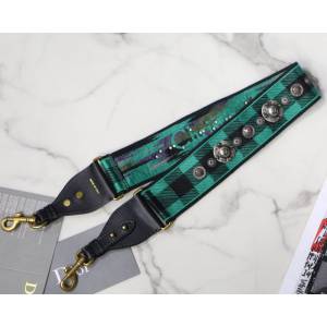 Dior肩帶 迪奧羅馬肩帶黑綠格子 白色和黑色刺繡帆布寬肩帶 復古銀色飾章  Dyd1044