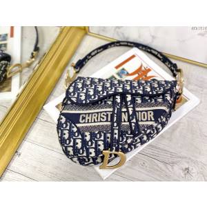 Dior女包 迪奧Oblique帆布刺繡馬鞍包 Dior手提肩背包  dfk1516