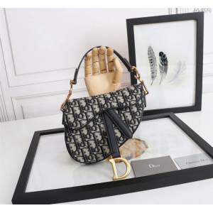 Dior女包 迪奧Saddle Oblique提花帆布藍色馬鞍包 Dior手提肩背包  dfk1570